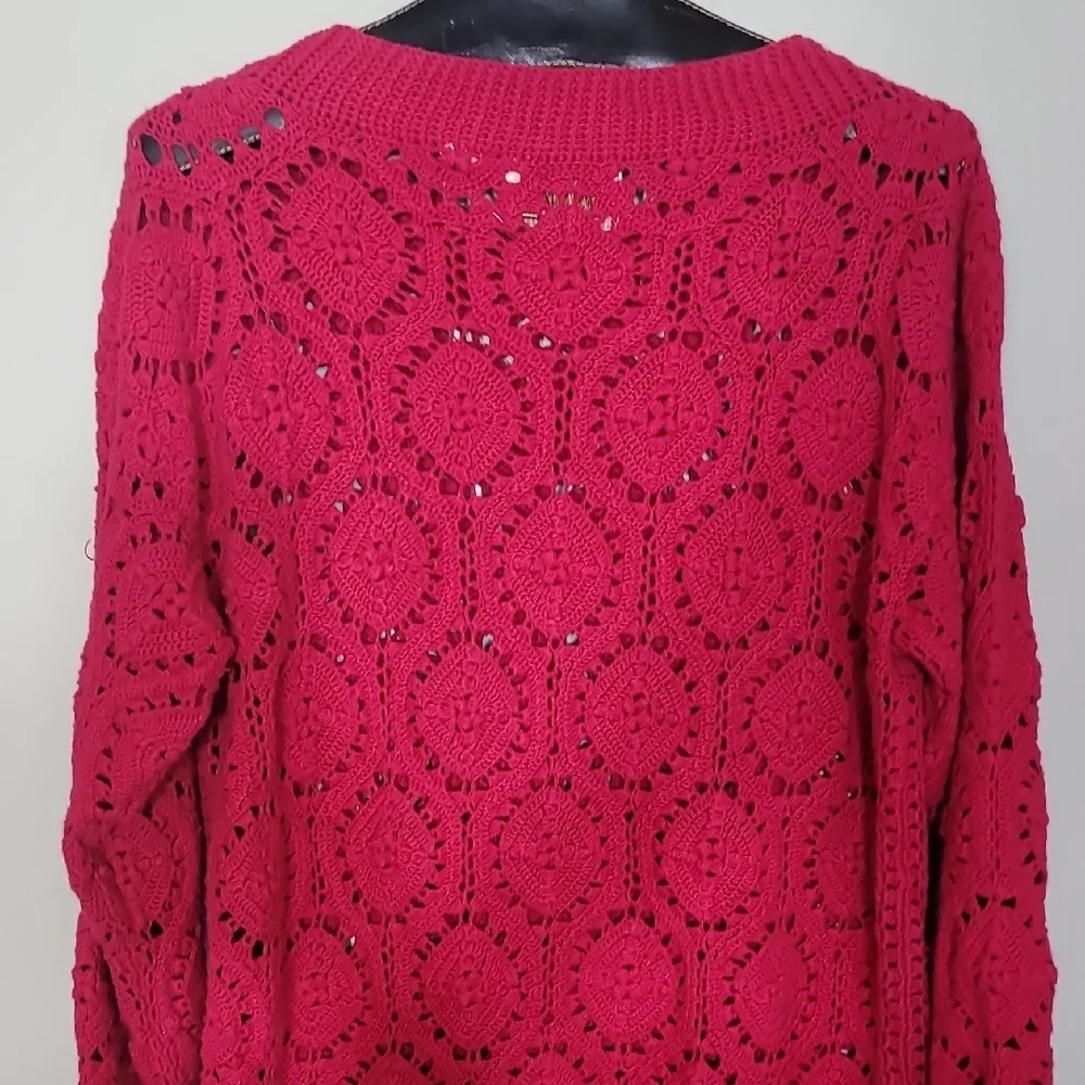 Vintage Import Workshop Womens Chunky Open Knit Sweater Size M 3D Crochet Pink